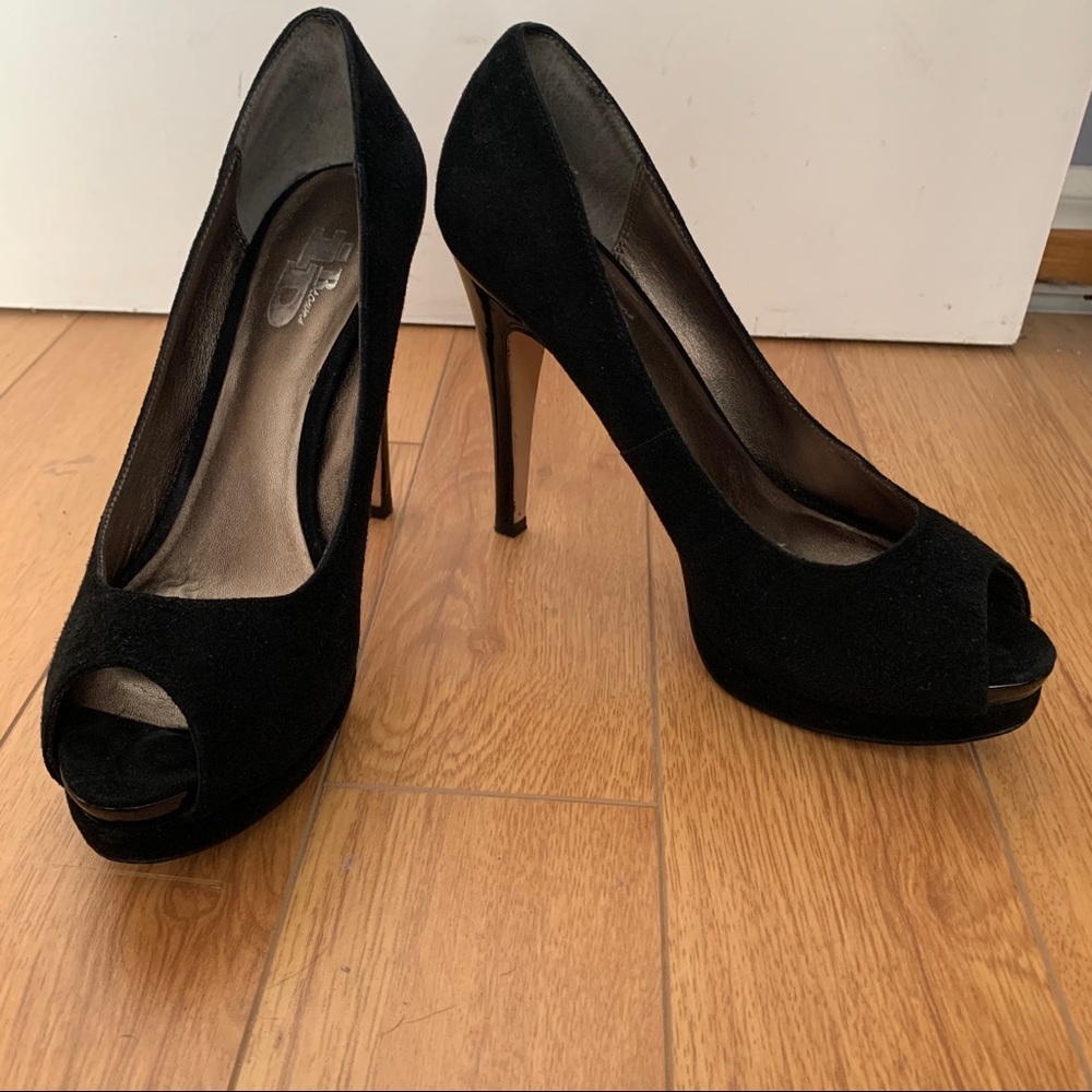 BROWNS | Suede Platform Peep Toe Pump Sz US 8